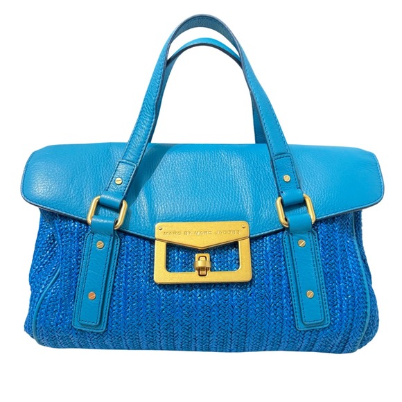 Marc By Marc Jacobs Handbags - Marc by Marc Jacobs Vintage‎ Woven Satchel Bag Blue Leather Trim Gold Hardware